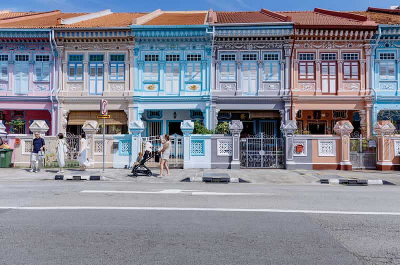 Casas históricas de colores pastel en Joo Chiat.
